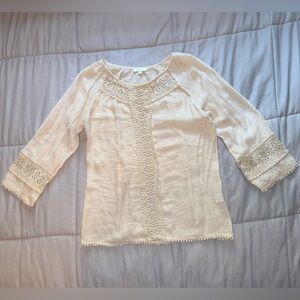 Jade Cream Embroidered Boho Blouse Size Medium